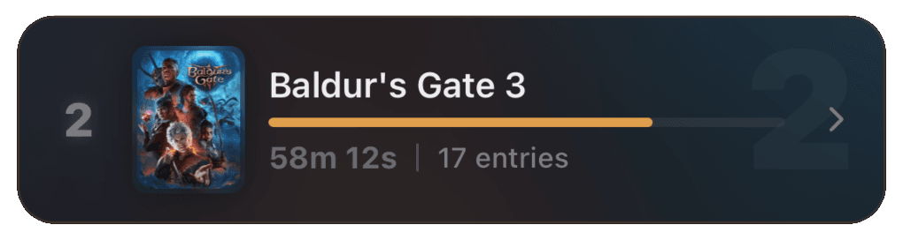 LoreLog gaming journal entry showing game session history and stats